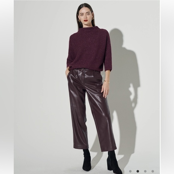 The Reset | R Label Slouchy Vegan Leather Trouser in Chocolate Burgundy Size S - Picture 3 of 17